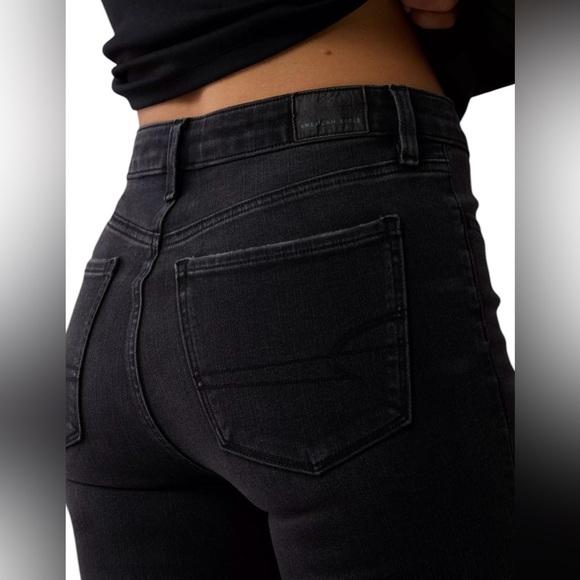 American Eagle, Black Ripped Denim Super Hi-Rise Jegging, Size 0 - Picture 2 of 9